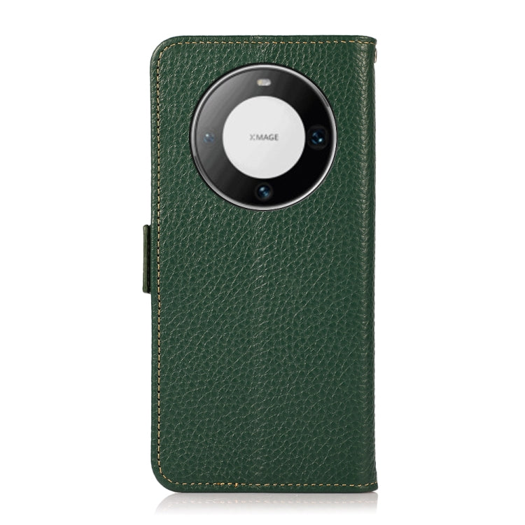 For Huawei Mate 60 KHAZNEH Side-Magnetic Litchi Genuine Leather RFID Case(Green) - Huawei Cases by PMC TechLife | Online Shopping South Africa | PMC TechLife | Buy Now Pay Later Mobicred