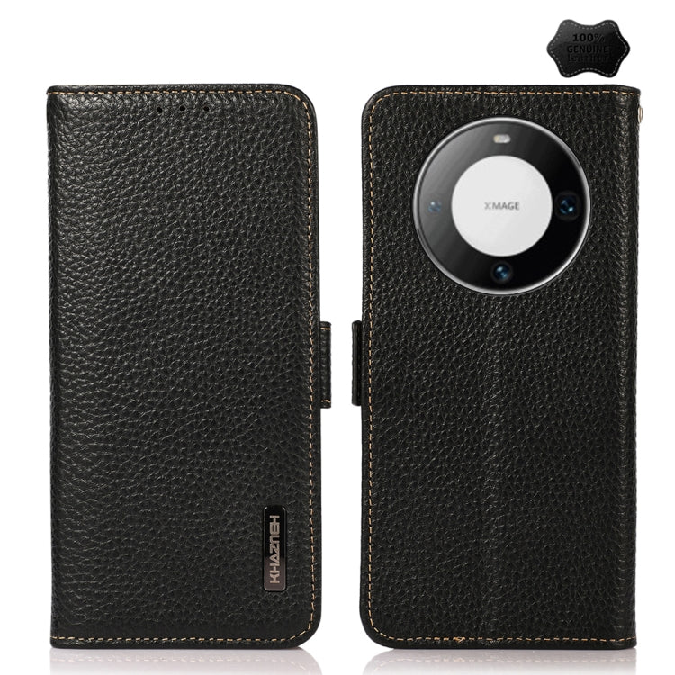 For Huawei Mate 60 Pro KHAZNEH Side-Magnetic Litchi Genuine Leather RFID Case(Black) - Huawei Cases by PMC TechLife | Online Shopping South Africa | PMC TechLife | Buy Now Pay Later Mobicred