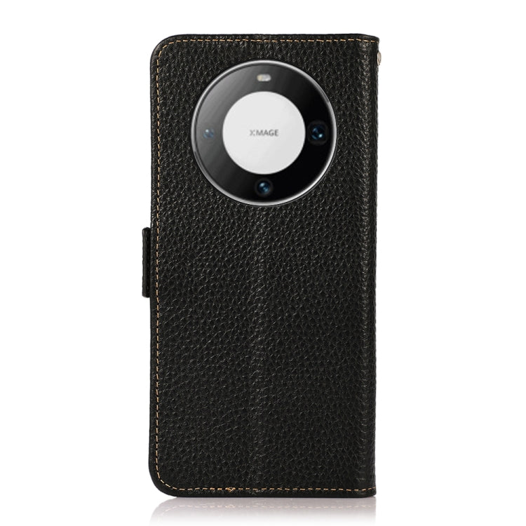 For Huawei Mate 60 Pro KHAZNEH Side-Magnetic Litchi Genuine Leather RFID Case(Black) - Huawei Cases by PMC TechLife | Online Shopping South Africa | PMC TechLife | Buy Now Pay Later Mobicred