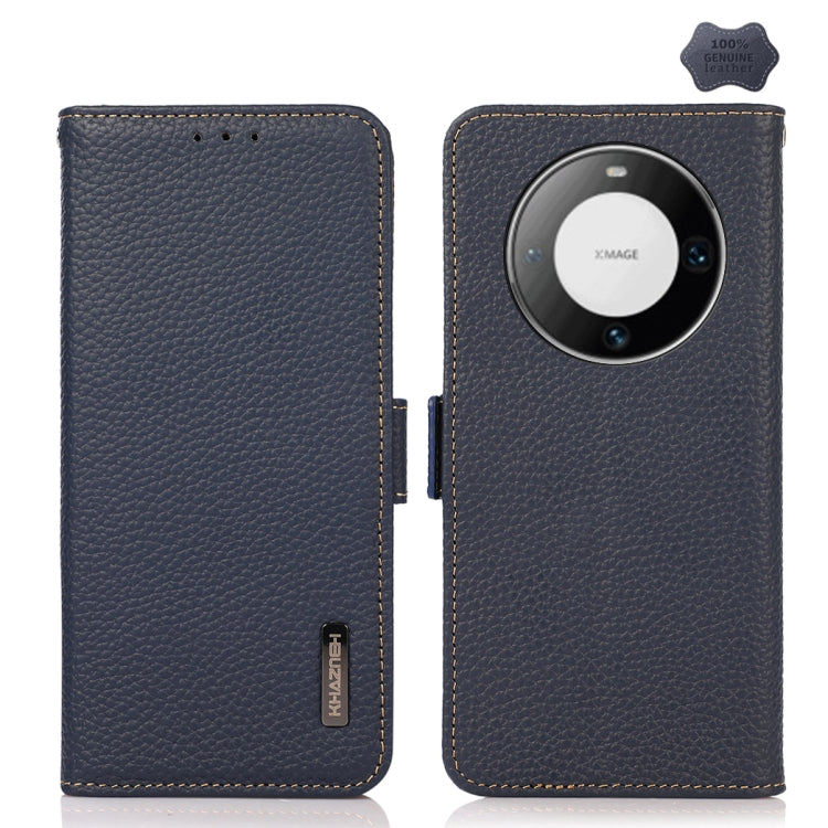 For Huawei Mate 60 Pro KHAZNEH Side-Magnetic Litchi Genuine Leather RFID Case(Blue) - free shipping - PMC TechLife - Order now!
