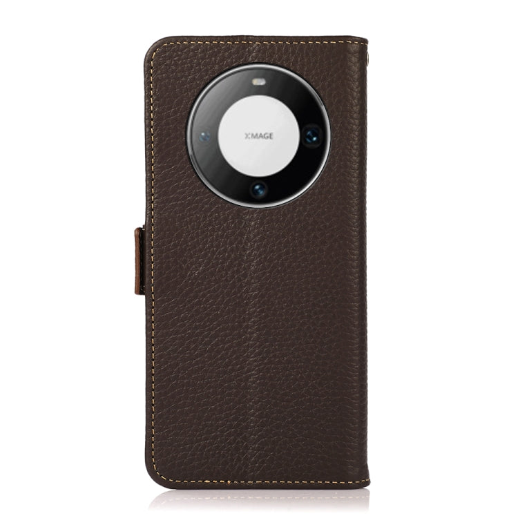 For Huawei Mate 60 Pro KHAZNEH Side-Magnetic Litchi Genuine Leather RFID Case(Brown) - Huawei Cases by PMC TechLife | Online Shopping South Africa | PMC TechLife | Buy Now Pay Later Mobicred