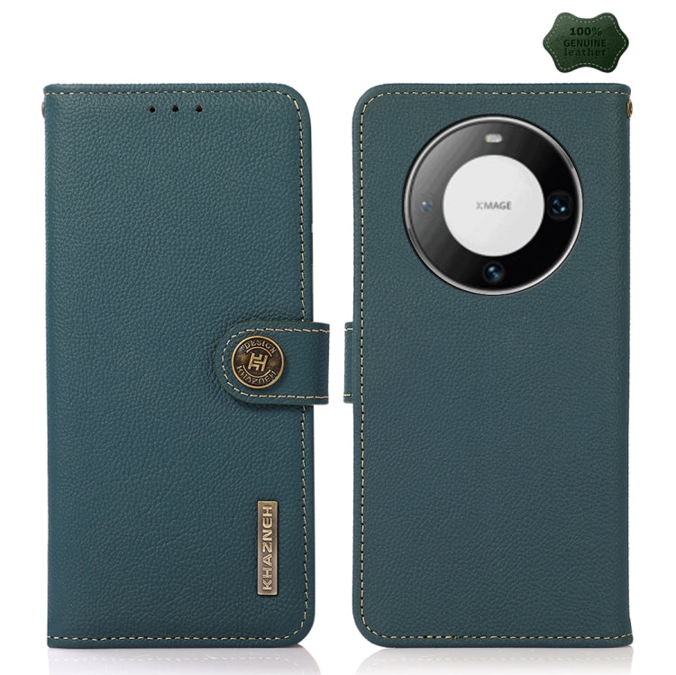 For Huawei Mate 60 KHAZNEH Custer Genuine Leather RFID Phone Case(Green) - Huawei Cases by PMC TechLife | Online Shopping South Africa | PMC TechLife | Buy Now Pay Later Mobicred