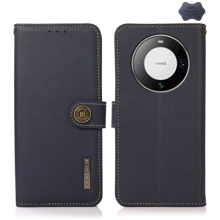 For Huawei Mate 60 Pro KHAZNEH Custer Genuine Leather RFID Phone Case(Blue) - Huawei Cases by PMC TechLife | Online Shopping South Africa | PMC TechLife | Buy Now Pay Later Mobicred