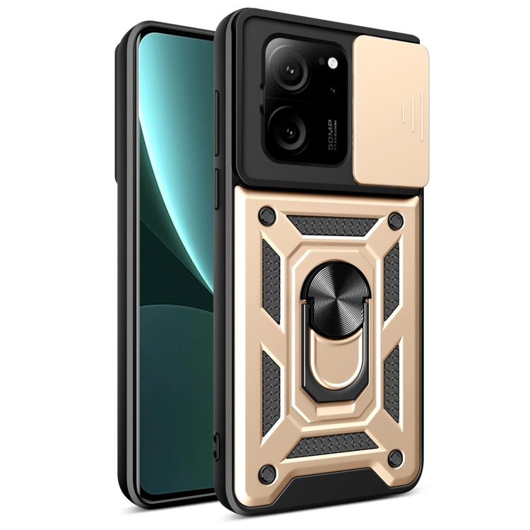 For Xiaomi 13T/13T Pro/Redmi K60 Ultra Sliding Camera Cover Design TPU Hybrid PC Phone Case(Gold) - Redmi K60 Ultra Cases by PMC TechLife | Online Shopping South Africa | PMC TechLife | Buy Now Pay Later Mobicred