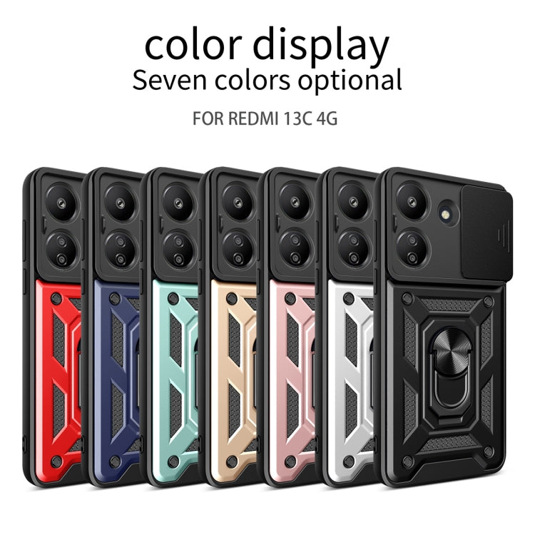 For Xiaomi Redmi 13C 4G Sliding Camera Cover Design TPU Hybrid PC Phone Case(Mint Green) - 13C Cases by PMC TechLife | Online Shopping South Africa | PMC TechLife | Buy Now Pay Later Mobicred