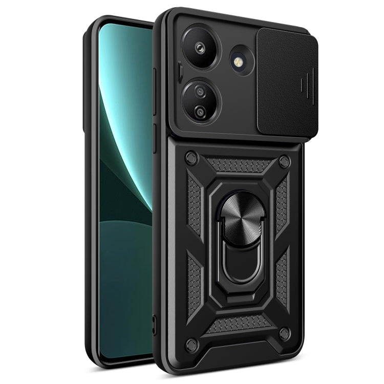 For Xiaomi Redmi 13C 4G Sliding Camera Cover Design TPU Hybrid PC Phone Case(Black) - 13C Cases by PMC TechLife | Online Shopping South Africa | PMC TechLife