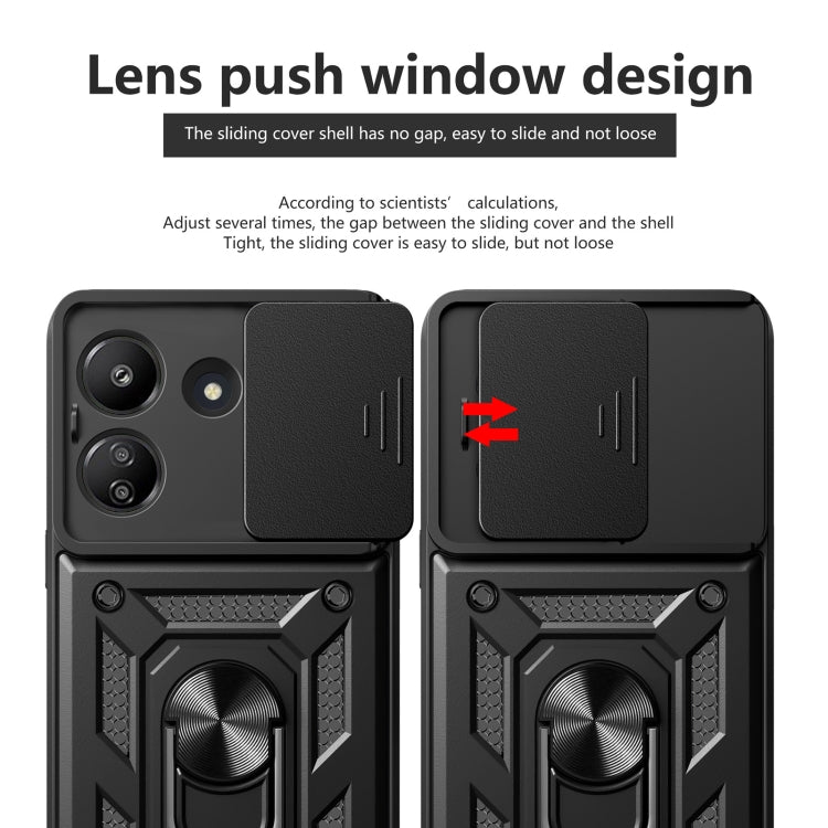 For Xiaomi Redmi 13C 4G Sliding Camera Cover Design TPU Hybrid PC Phone Case(Black) - 13C Cases by PMC TechLife | Online Shopping South Africa | PMC TechLife