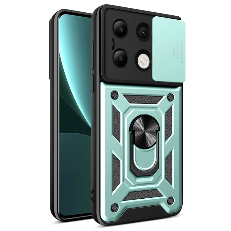 For Xiaomi Redmi Note 13 4G Global Sliding Camera Cover Design TPU Hybrid PC Phone Case(Mint Green) - Note 13 Cases by PMC TechLife | Online Shopping South Africa | PMC TechLife | Buy Now Pay Later Mobicred