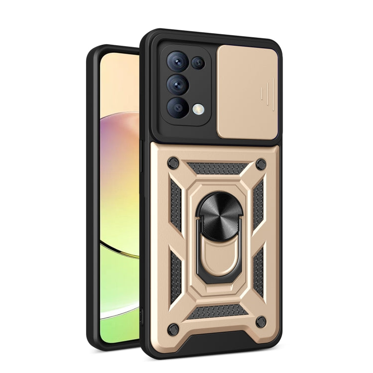 For OPPO Reno5 4G/5G Sliding Camera Cover Design TPU Hybrid PC Phone Case(Gold) - OPPO Cases by PMC TechLife | Online Shopping South Africa | PMC TechLife