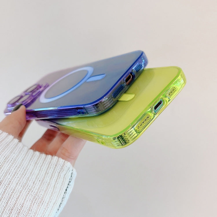For iPhone 12 MagSafe Magnetic TPU + Acrylic Gradient Color Phone Case(Pink Green) - iPhone 12 / 12 Pro Cases by PMC TechLife | Online Shopping South Africa | PMC TechLife