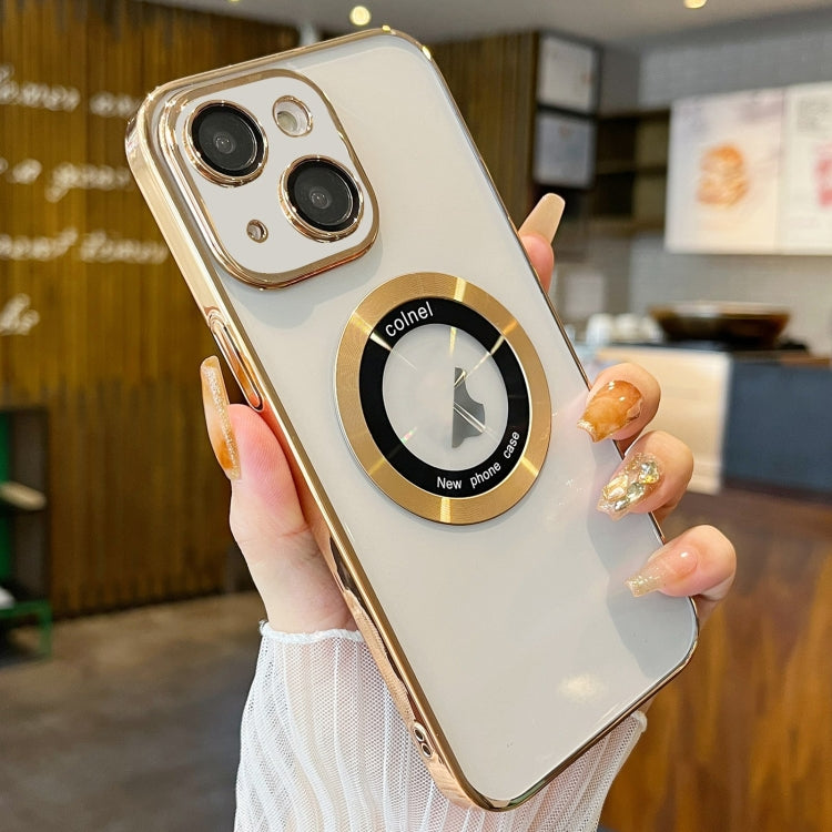 For iPhone 15 Plus Transparent Electroplated PC MagSafe Phone Case(Gold) - iPhone 15 Plus Cases by PMC TechLife | Online Shopping South Africa | PMC TechLife