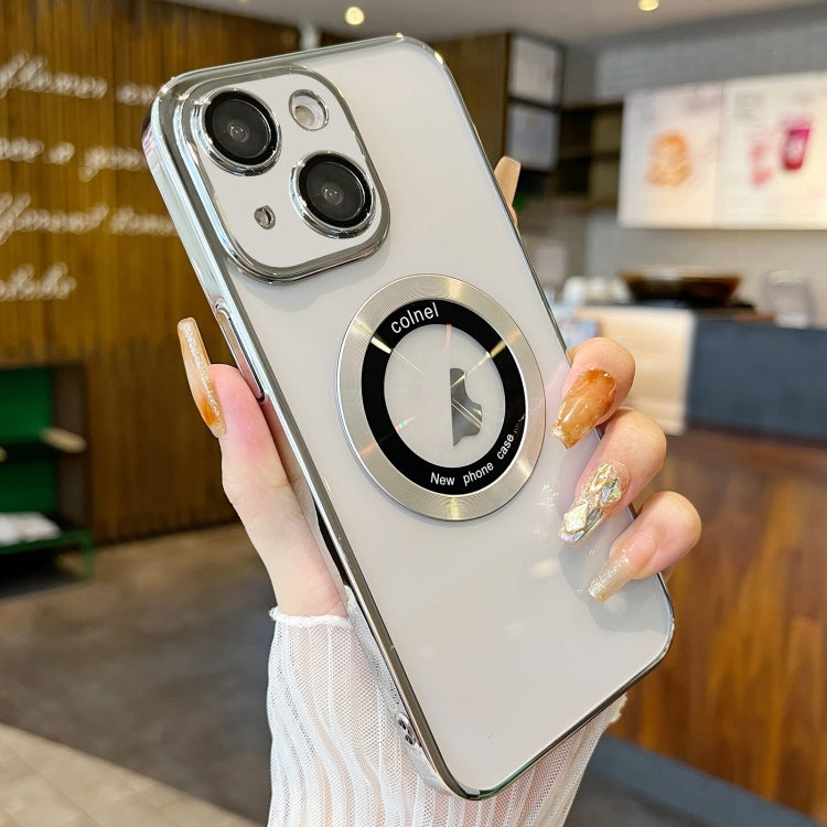For iPhone 14 Plus Transparent Electroplated PC MagSafe Phone Case(Silver) - iPhone 14 Plus Cases by PMC TechLife | Online Shopping South Africa | PMC TechLife