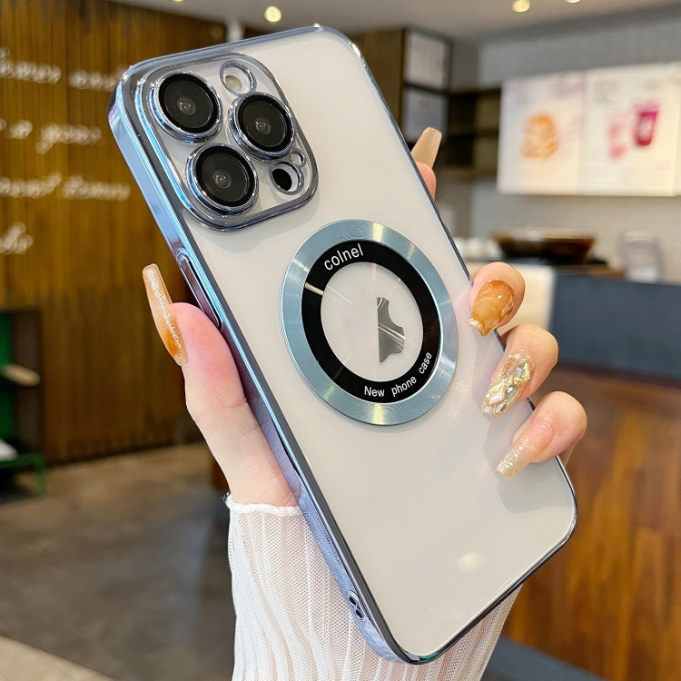 For iPhone 12 Pro Max Transparent Electroplated PC MagSafe Phone Case(Blue) - iPhone 12 Pro Max Cases by PMC TechLife | Online Shopping South Africa | PMC TechLife