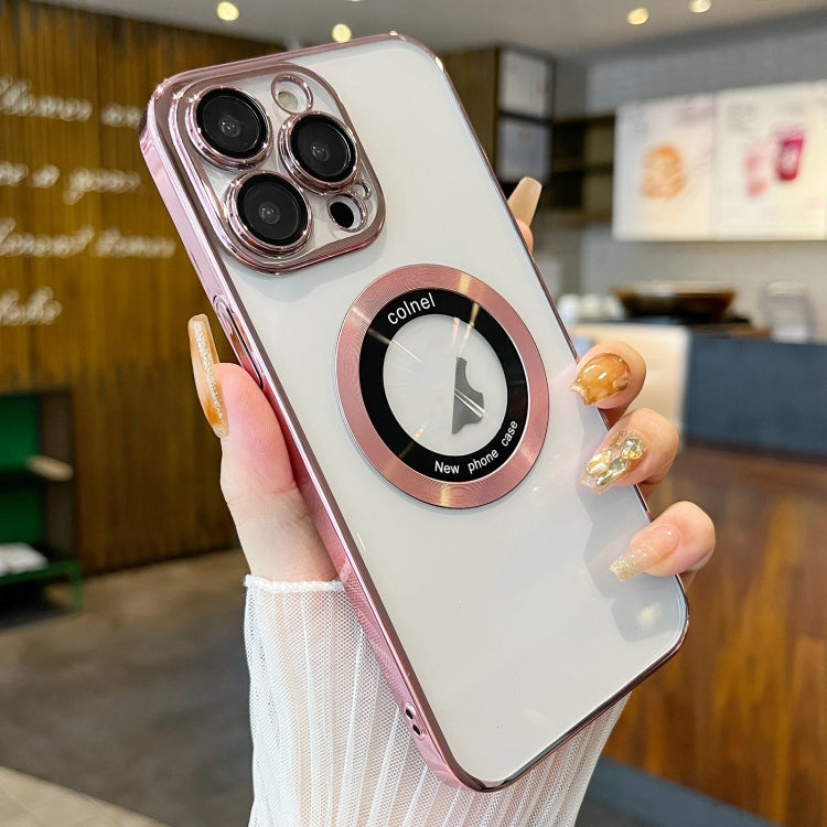 For iPhone 11 Pro Transparent Electroplated PC MagSafe Phone Case(Pink) - iPhone 11 Pro Cases by PMC TechLife | Online Shopping South Africa | PMC TechLife