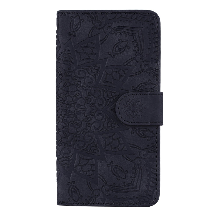 For iPhone 16 Mandala Embossed Dual-Fold Calf Leather Phone Case(Black) - iPhone 16 Cases by PMC TechLife | Online Shopping South Africa | PMC TechLife | Buy Now Pay Later Mobicred