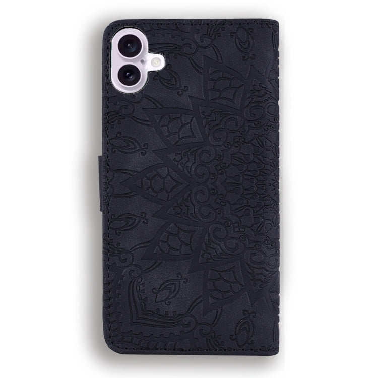 For iPhone 16 Mandala Embossed Dual-Fold Calf Leather Phone Case(Black) - iPhone 16 Cases by PMC TechLife | Online Shopping South Africa | PMC TechLife | Buy Now Pay Later Mobicred