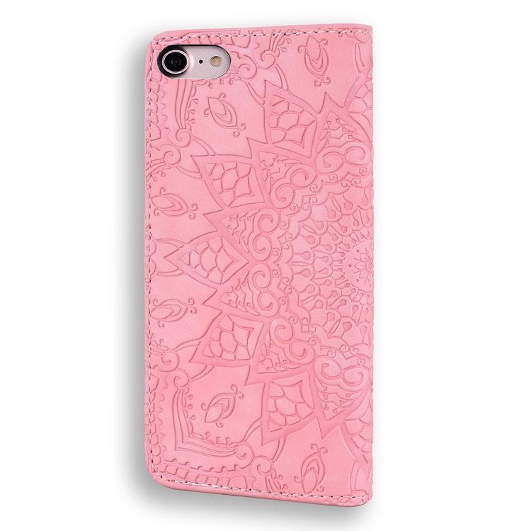 For iPhone 16e Mandala Embossed Dual-Fold Calf Leather Phone Case(Pink) - iPhone 16e Cases by PMC TechLife | Online Shopping South Africa | PMC TechLife | Buy Now Pay Later Mobicred