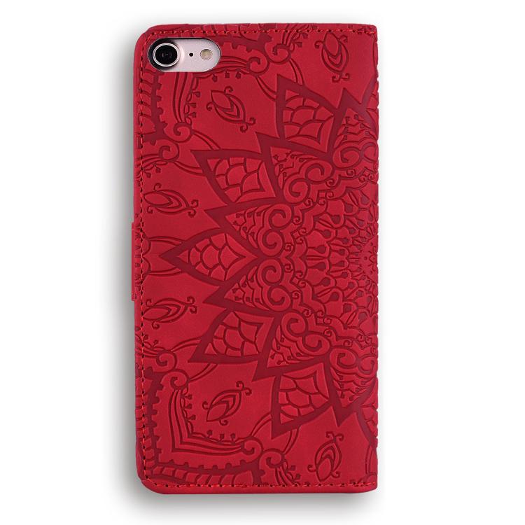 For iPhone 16e Mandala Embossed Dual-Fold Calf Leather Phone Case(Red) - iPhone 16e Cases by PMC TechLife | Online Shopping South Africa | PMC TechLife | Buy Now Pay Later Mobicred
