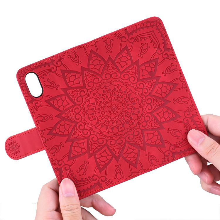 For iPhone 16e Mandala Embossed Dual-Fold Calf Leather Phone Case(Red) - iPhone 16e Cases by PMC TechLife | Online Shopping South Africa | PMC TechLife | Buy Now Pay Later Mobicred