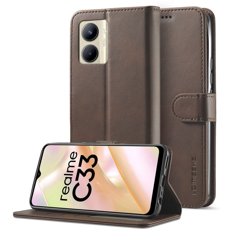 For Realme C33 2022 / C33 2023 LC.IMEEKE Calf Texture Horizontal Flip Leather Case(Brown) - Realme Cases by LC.IMEEKE | Online Shopping South Africa | PMC TechLife | Buy Now Pay Later Mobicred