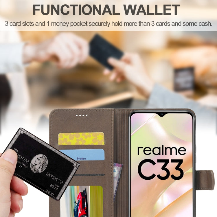 For Realme C33 2022 / C33 2023 LC.IMEEKE Calf Texture Horizontal Flip Leather Case(Brown) - Realme Cases by LC.IMEEKE | Online Shopping South Africa | PMC TechLife | Buy Now Pay Later Mobicred