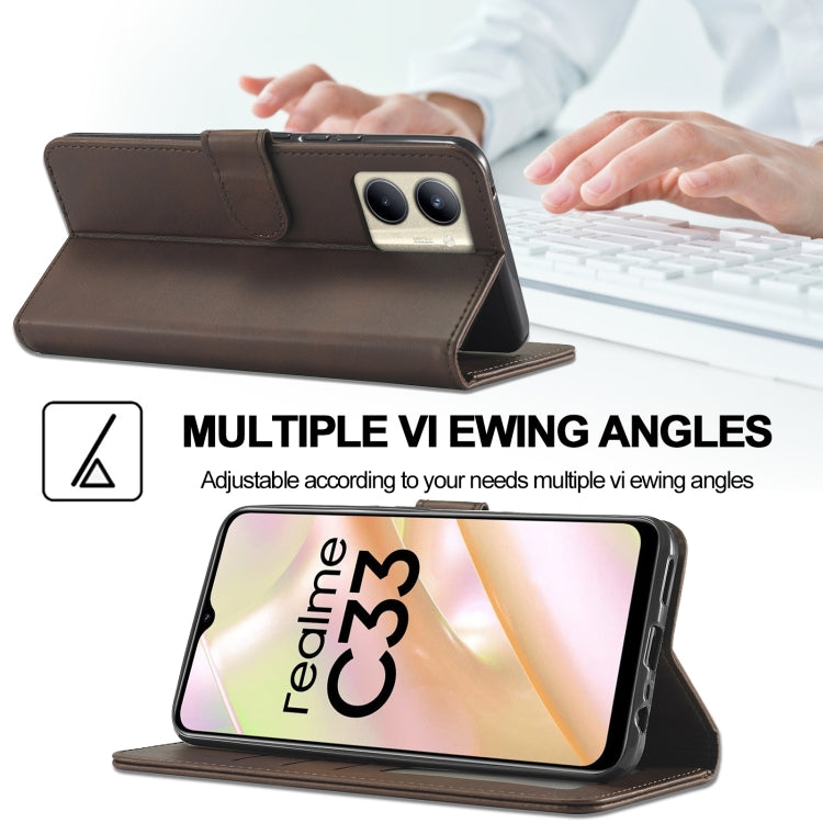 For Realme C33 2022 / C33 2023 LC.IMEEKE Calf Texture Horizontal Flip Leather Case(Brown) - Realme Cases by LC.IMEEKE | Online Shopping South Africa | PMC TechLife | Buy Now Pay Later Mobicred