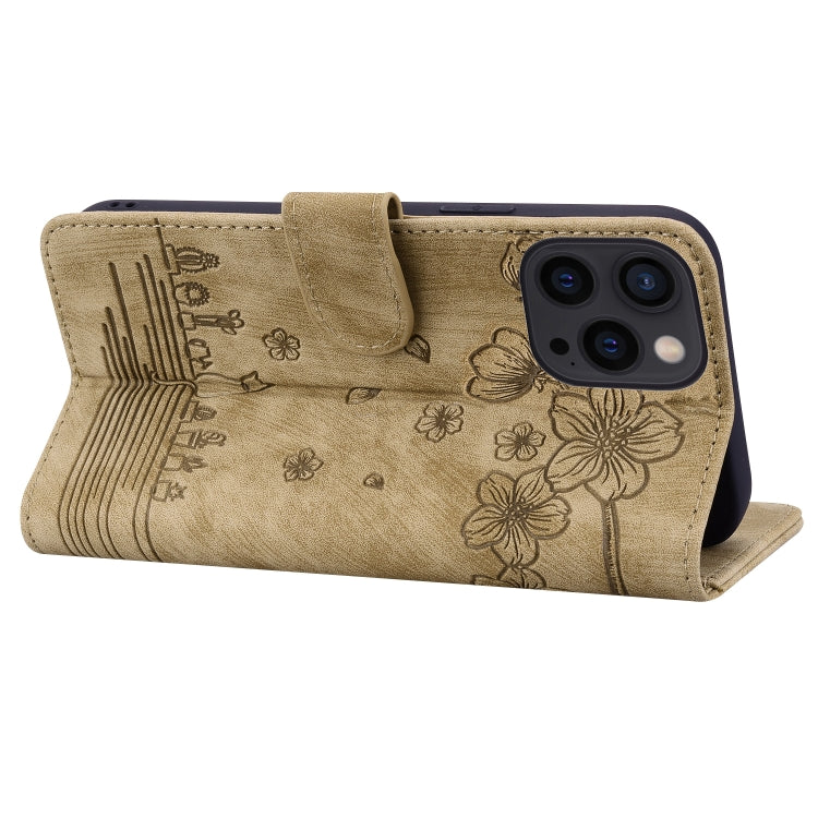 For iPhone 16 Pro Max Cartoon Sakura Cat Embossed Leather Phone Case(Brown) - free shipping - PMC TechLife - Order now!