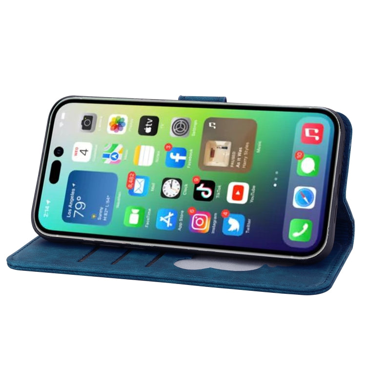 For iPhone 16 Pro Cartoon Sakura Cat Embossed Leather Phone Case(Royal Blue) - iPhone 16 Pro Cases by PMC TechLife | Online Shopping South Africa | PMC TechLife | Buy Now Pay Later Mobicred