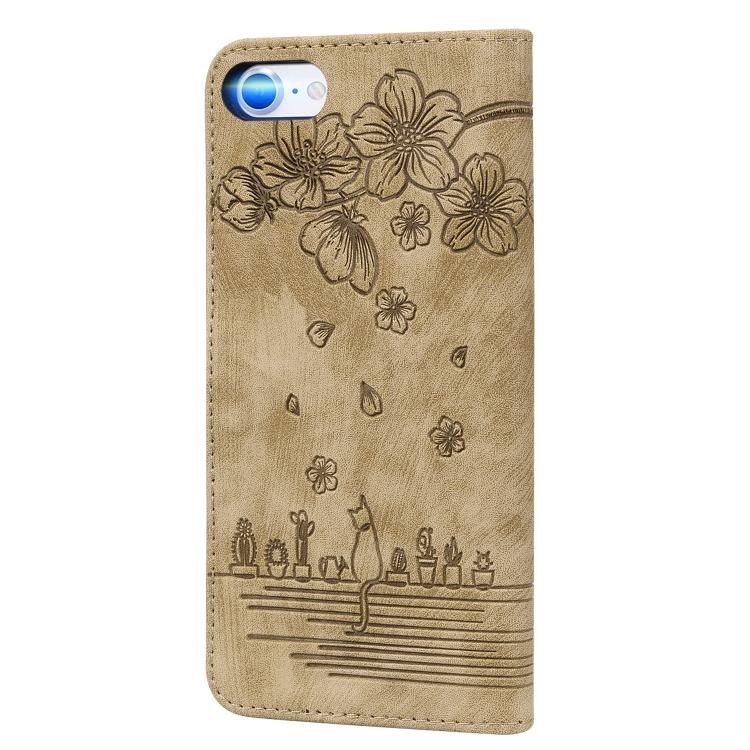 For iPhone 16e Cartoon Sakura Cat Embossed Leather Phone Case(Brown) - iPhone 16e Cases by PMC TechLife | Online Shopping South Africa | PMC TechLife | Buy Now Pay Later Mobicred