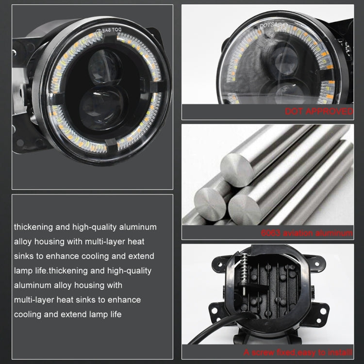 For Jeep Wrangler JK 2 Door 2007-2015 Y4 4 inch 1 Pair Light Guide Dual Lens Fog Light(Yellow White) - Fog / Driving Lights by PMC TechLife | Online Shopping South Africa | PMC TechLife | Buy Now Pay Later Mobicred