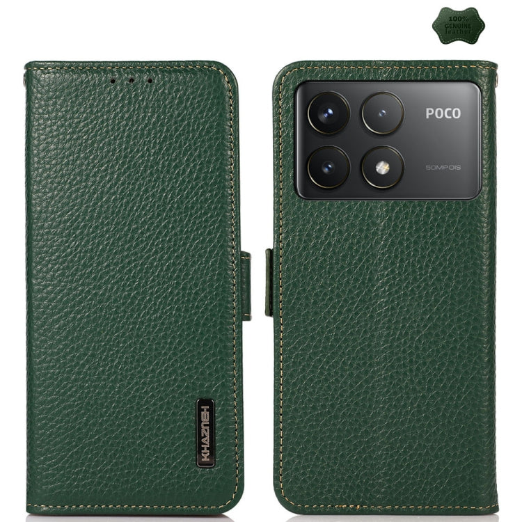 For Xiaomi Redmi K70 KHAZNEH Side-Magnetic Litchi Genuine Leather RFID Phone Case(Green) - free shipping - PMC Jewellery - Order now!