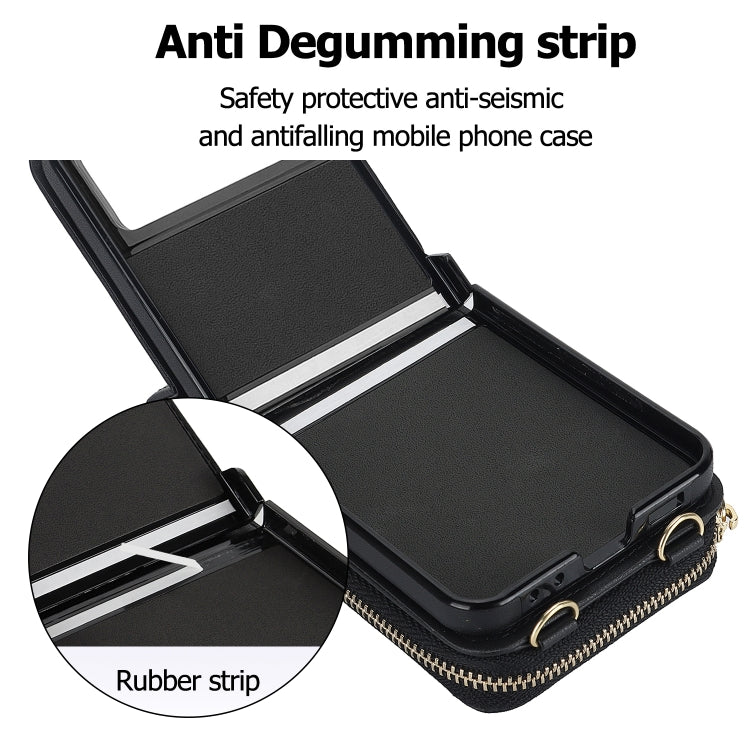 For Motorola Razr 40 Rhombic Texture Card Bag Phone Case with Dual Lanyard(Black) - Motorola Cases by PMC TechLife | Online Shopping South Africa | PMC TechLife | Buy Now Pay Later Mobicred