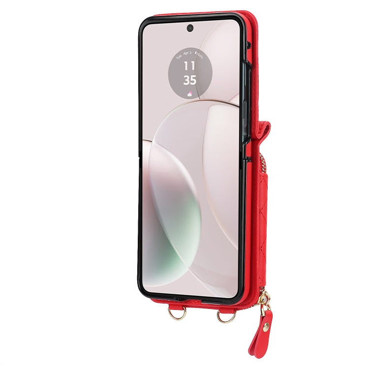 For Motorola Razr 40 Rhombic Texture Card Bag Phone Case with Dual Lanyard(Red) - Motorola Cases by PMC TechLife | Online Shopping South Africa | PMC TechLife | Buy Now Pay Later Mobicred