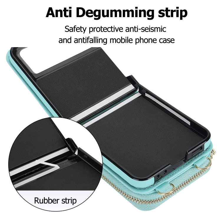 For Motorola Razr 40 Rhombic Texture Card Bag Phone Case with Dual Lanyard(Green) - Motorola Cases by PMC TechLife | Online Shopping South Africa | PMC TechLife | Buy Now Pay Later Mobicred