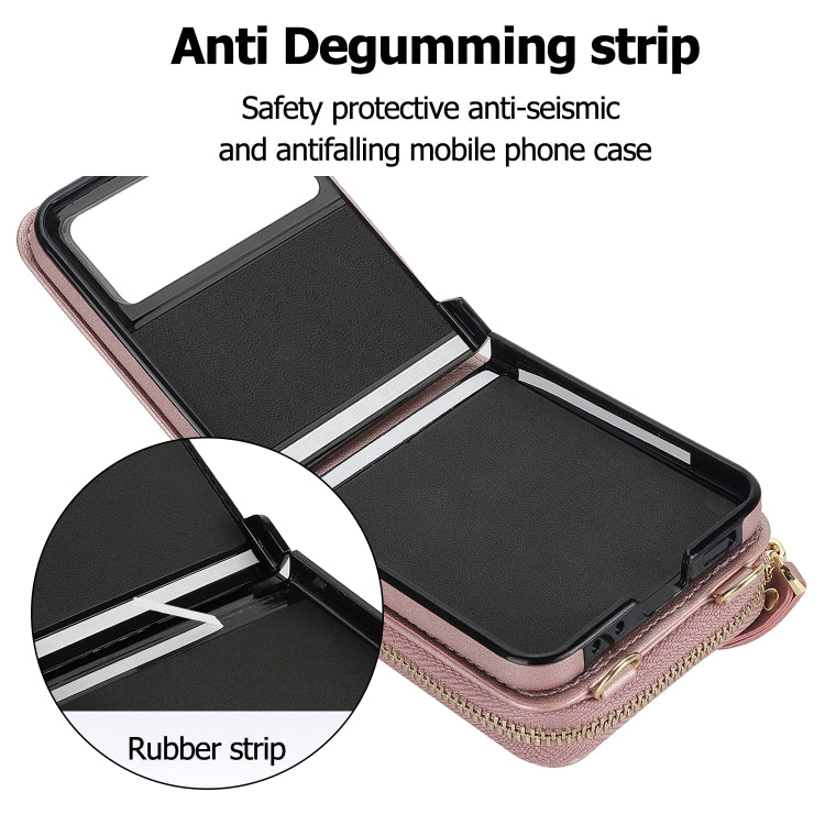 For Motorola Razr 40 Rhombic Texture Card Bag Phone Case with Dual Lanyard(Rose Gold) - Motorola Cases by PMC TechLife | Online Shopping South Africa | PMC TechLife | Buy Now Pay Later Mobicred