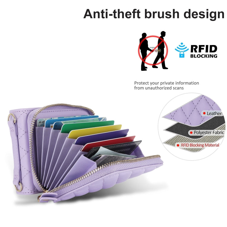 For Motorola Razr 40 Rhombic Texture Card Bag Phone Case with Dual Lanyard(Purple) - Motorola Cases by PMC TechLife | Online Shopping South Africa | PMC TechLife | Buy Now Pay Later Mobicred