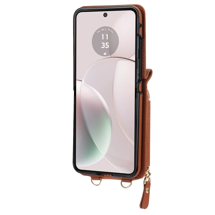 For Motorola Razr 40 Rhombic Texture Card Bag Phone Case with Dual Lanyard(Brown) - Motorola Cases by PMC TechLife | Online Shopping South Africa | PMC TechLife | Buy Now Pay Later Mobicred