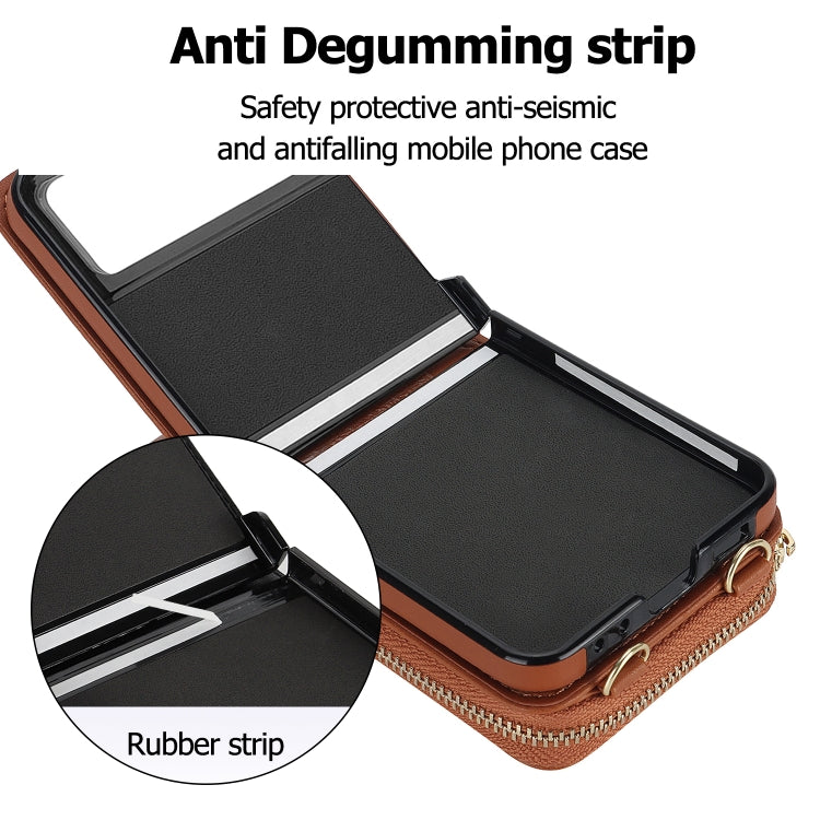 For Motorola Razr 40 Rhombic Texture Card Bag Phone Case with Dual Lanyard(Brown) - Motorola Cases by PMC TechLife | Online Shopping South Africa | PMC TechLife | Buy Now Pay Later Mobicred