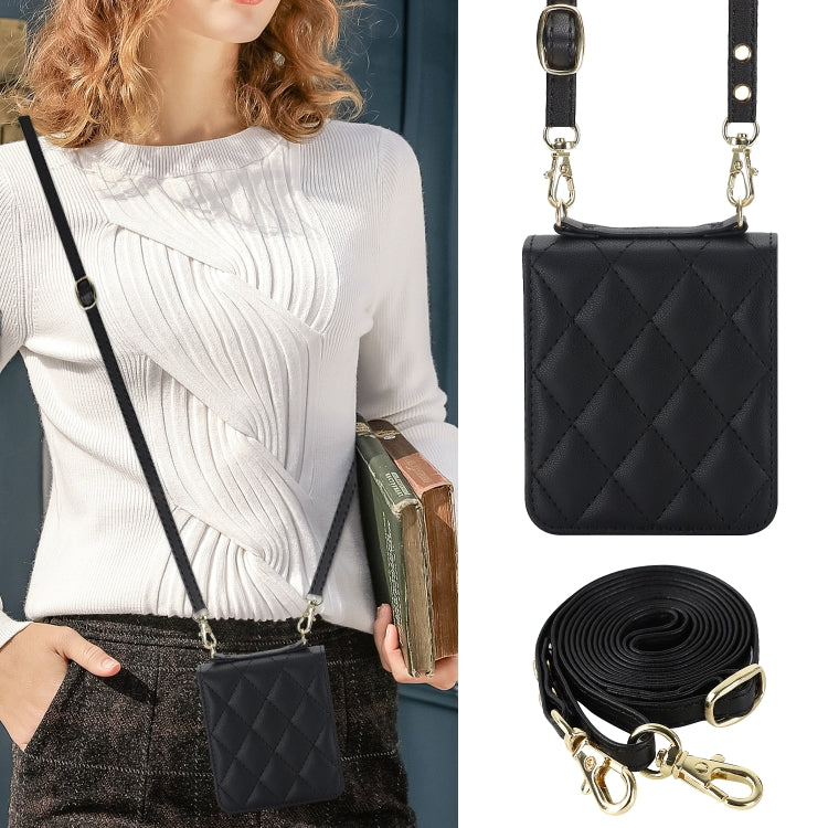 For Huawei P50 Pocket Rhombic Texture Card Bag Phone Case with Dual Lanyard(Black) - Huawei Cases by PMC TechLife | Online Shopping South Africa | PMC TechLife | Buy Now Pay Later Mobicred