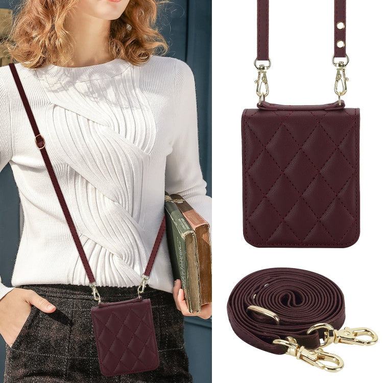 For Huawei P50 Pocket Rhombic Texture Card Bag Phone Case with Dual Lanyard(Burgundy) - free shipping - PMC TechLife - Order now!