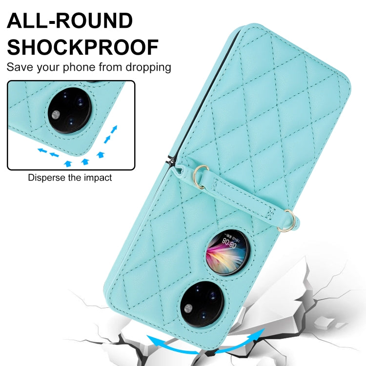 For Huawei P50 Pocket Rhombic Texture Card Bag Phone Case with Dual Lanyard(Green) - free shipping - PMC TechLife - Order now!
