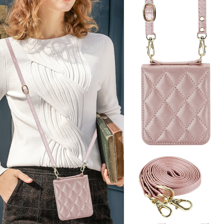 For Huawei P50 Pocket Rhombic Texture Card Bag Phone Case with Dual Lanyard(Rose Gold) - Huawei Cases by PMC TechLife | Online Shopping South Africa | PMC TechLife | Buy Now Pay Later Mobicred