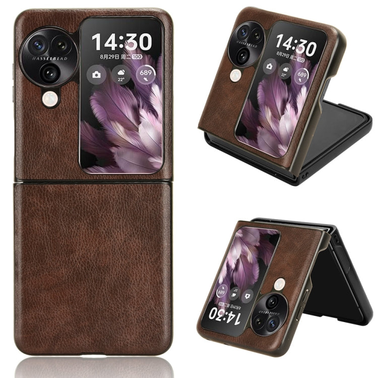 For OPPO Find N3 Flip Litchi Texture Back Cover Phone Case(Brown) - Find N3 Flip Cases by PMC TechLife | Online Shopping South Africa | PMC TechLife | Buy Now Pay Later Mobicred