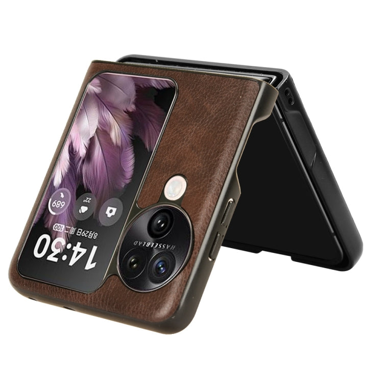 For OPPO Find N3 Flip Litchi Texture Back Cover Phone Case(Brown) - Find N3 Flip Cases by PMC TechLife | Online Shopping South Africa | PMC TechLife | Buy Now Pay Later Mobicred