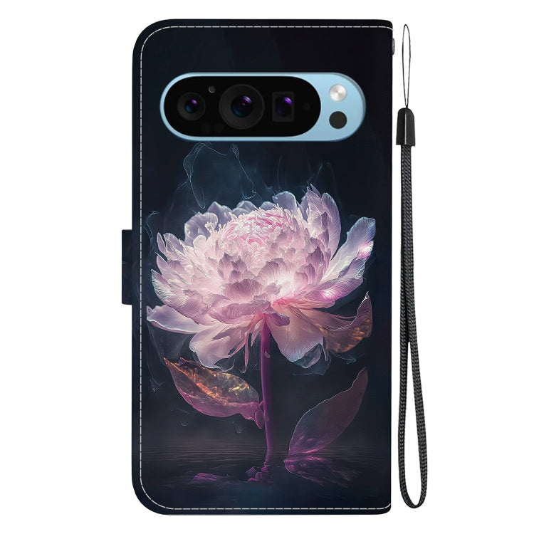 For Google Pixel 9 Pro Crystal Texture Colored Drawing Leather Phone Case(Purple Peony) - Google Cases by PMC TechLife | Online Shopping South Africa | PMC TechLife | Buy Now Pay Later Mobicred