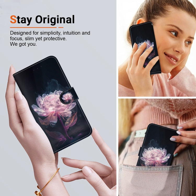For Google Pixel 9 Pro Crystal Texture Colored Drawing Leather Phone Case(Purple Peony) - Google Cases by PMC TechLife | Online Shopping South Africa | PMC TechLife | Buy Now Pay Later Mobicred