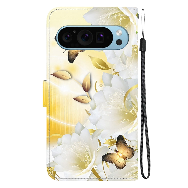 For Google Pixel 9 Pro Crystal Texture Colored Drawing Leather Phone Case(Gold Butterfly Epiphyllum) - Google Cases by PMC TechLife | Online Shopping South Africa | PMC TechLife | Buy Now Pay Later Mobicred