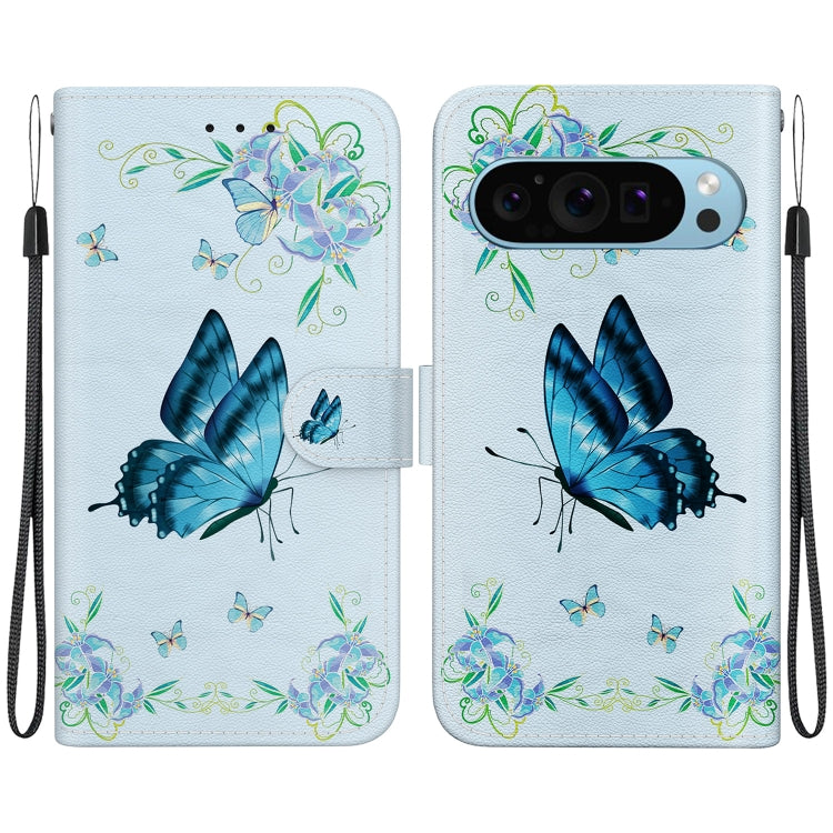 For Google Pixel 9 Pro Crystal Texture Colored Drawing Leather Phone Case(Blue Pansies) - Google Cases by PMC TechLife | Online Shopping South Africa | PMC TechLife | Buy Now Pay Later Mobicred
