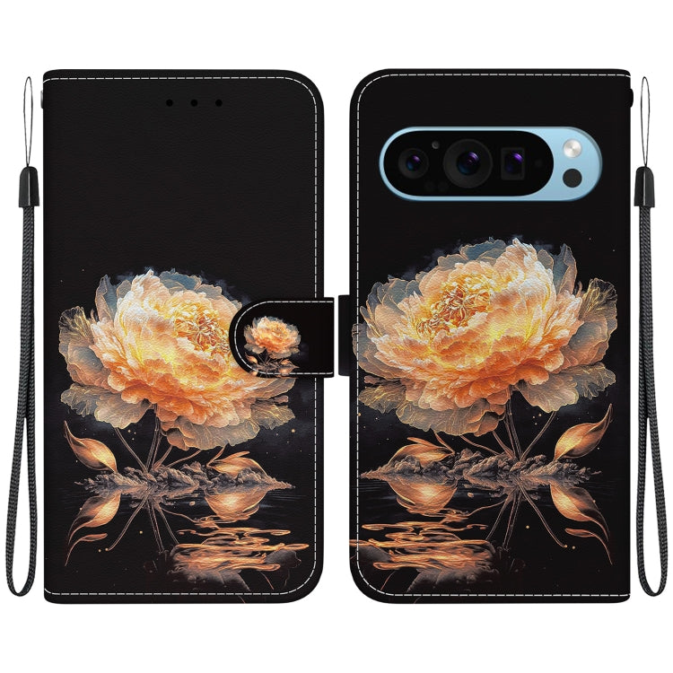 For Google Pixel 9 Crystal Texture Colored Drawing Leather Phone Case(Gold Peony) - Google Cases by PMC TechLife | Online Shopping South Africa | PMC TechLife | Buy Now Pay Later Mobicred