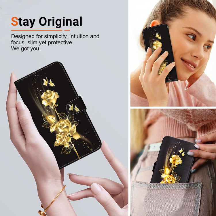 For Google Pixel 9 Crystal Texture Colored Drawing Leather Phone Case(Gold Butterfly Rose) - Google Cases by PMC TechLife | Online Shopping South Africa | PMC TechLife | Buy Now Pay Later Mobicred